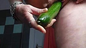 Grandma Drills Hairy Pussy with Cucumber