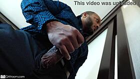 black cock stretches adrian's ass in shower.