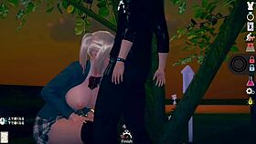 ai girl plays with big tits in 3d cartoon massage