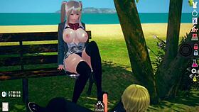 ai girl plays with big tits in 3d cartoon massage