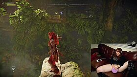 The gamer slut forgets her webcam is on while masturbating with a huge dildo.