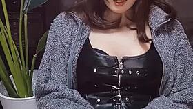 Cute cat-eared crossdresser in Japan keeps stroking hard in solo video