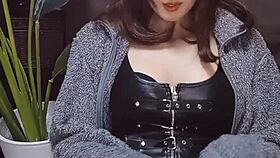 Cute cat-eared crossdresser in Japan keeps stroking hard in solo video