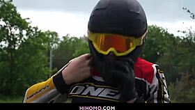 ryan rose and pheonix fellington ride interracial gay anal under trees with condom