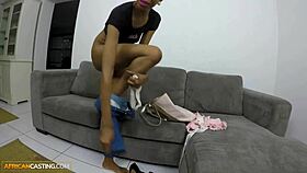 african casting features sassy slim milf in fishnets riding agent's big white cock