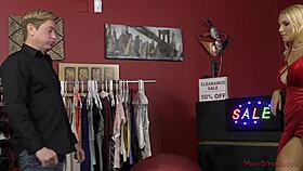 vanessa cage says, 'come here, customer, i'm going to dominate you in this store with my femdom skills'