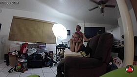 Blonde skinny girl in tight spandex riding and moaning topless in homemade video?