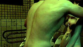 Teen bathroom slut keeps pissing as she loves getting her tight ass fucked