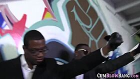 Slender Teen 18+ Sucks and Tugs Big Black Cocks in Intense Blowbang Gangbang