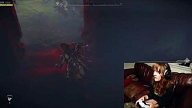 The gamer slut forgets her webcam is on while masturbating with a huge dildo.