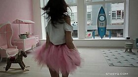 beautiful sveta dancing wearing a pink ballerina tutu dress