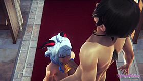 Ganyu from Genshin Impact sucks and gets fucked in the church during hentai cosplay