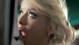 Blonde babe gives sensual handjob and oral, swallowing cum in a romantic night with music.