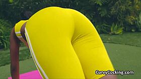 black chick ends her workout by riding hard white cock?