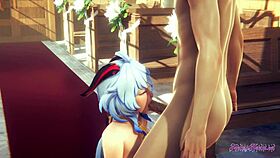 Ganyu from Genshin Impact sucks and gets fucked in the church during hentai cosplay
