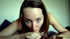 Brunette Swallows Massive Cum Load On Bed