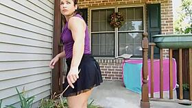 Exhibitionist babe flashes her pink fluffy butt plug tail in public with cute thong.