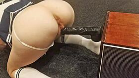 Petite Teen 18+ And Her Tight Gripping Pussy Rough Riding Big Black Dildo