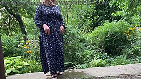 Gorgeous milf helps stranger pee outside