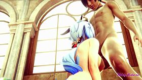 Ganyu from Genshin Impact sucks and gets fucked in the church during hentai cosplay