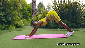 black chick ends her workout by riding hard white cock?