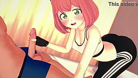 Anya finishes her workout and relaxes in hentai style.