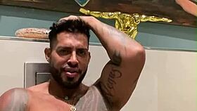 Viktor Rom, tattooed muscle stud, dances naked before stroking his huge BBC