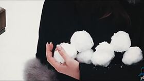 couple dives into hot sex after playing in the cold snow, muff diving and all