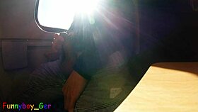 Spontaneous gay cumshot on moving train?