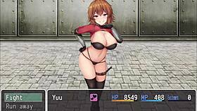 Orange-haired girl steps on hero in hentai