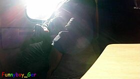 Spontaneous gay cumshot on moving train?