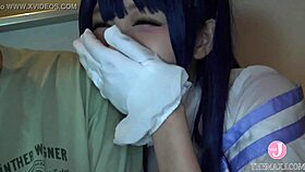 Japanese idol cosplayer in hentai cosplay gets creampied in doggystyle