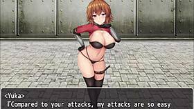 Orange-haired girl steps on hero in hentai