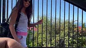 stepbrother bangs his stepsister during a casual walk in the woods