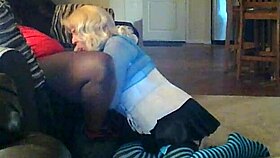 Tiffany in crossdressing sucks massive 55-inch big black cock intensely in POV