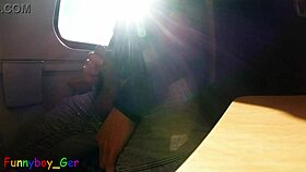 Spontaneous gay cumshot on moving train?