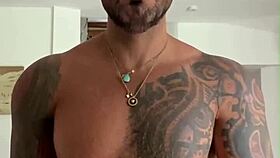 Viktor Rom, tattooed muscle stud, dances naked before stroking his huge BBC