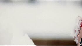 couple dives into hot sex after playing in the cold snow, muff diving and all