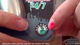 Blonde girl trying double penetration for the first time on the sofa