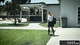 In the gym, the cheating teacher roleplays with his 18yo student in uniform, deepthroating and fucking hard