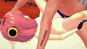 Anya finishes her workout and relaxes in hentai style.