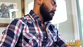 Bearfilms blindfolded gay bear Avi Strider jerks off solo in private