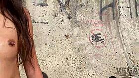 stepbrother bangs his stepsister during a casual walk in the woods