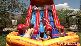 Gangbang Lesbos Toying Pussy And Ass Outdoors