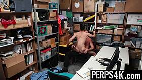 shoplifting twink gets strip searched by gay bodybuilder officer in backroom