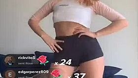 bouncing blonde titties in shorts and bra during workout