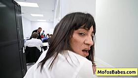 busty brunette office milf sasha pearl sucks parker ambrose's huge dick in the office 😏