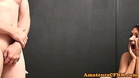 Bossy british cfnm babe in heels and shoes jerks off submissive cock with classy fetish touch