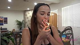 playtime with rissa may flashing huge natural tits, smoking, then creampie from pov fingers