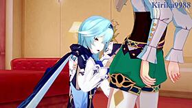 Eula Rosaria and Venti engage in intense sex in Genshin Impact hentai
